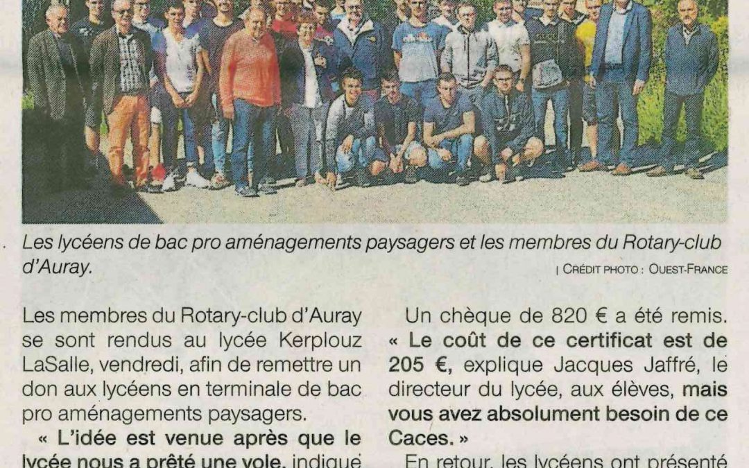 Don du Rotary-Club aux lycéens de Kerplouz