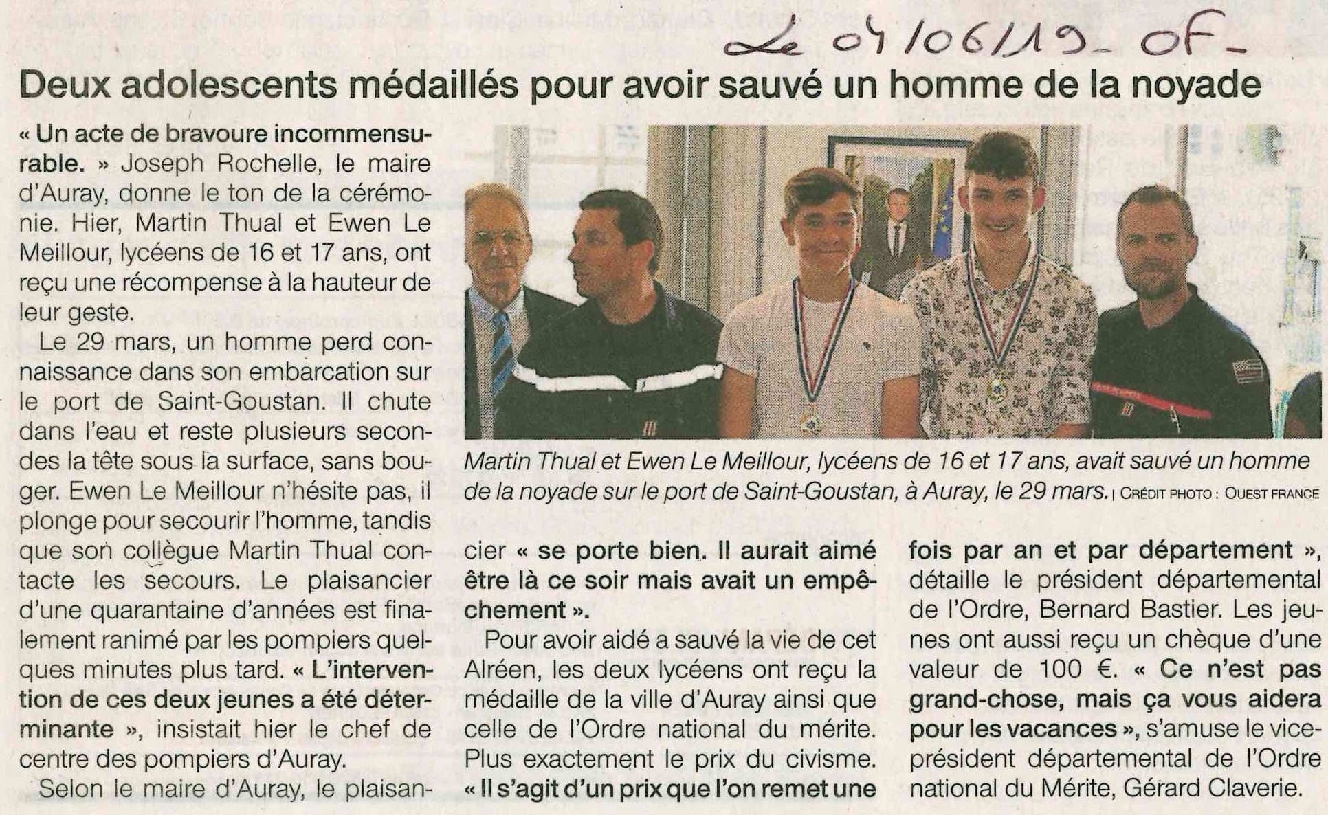 Mérite national. Les jeunes sauveteurs récompensés