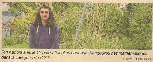 1re prix national au concours Kangourou des Maths