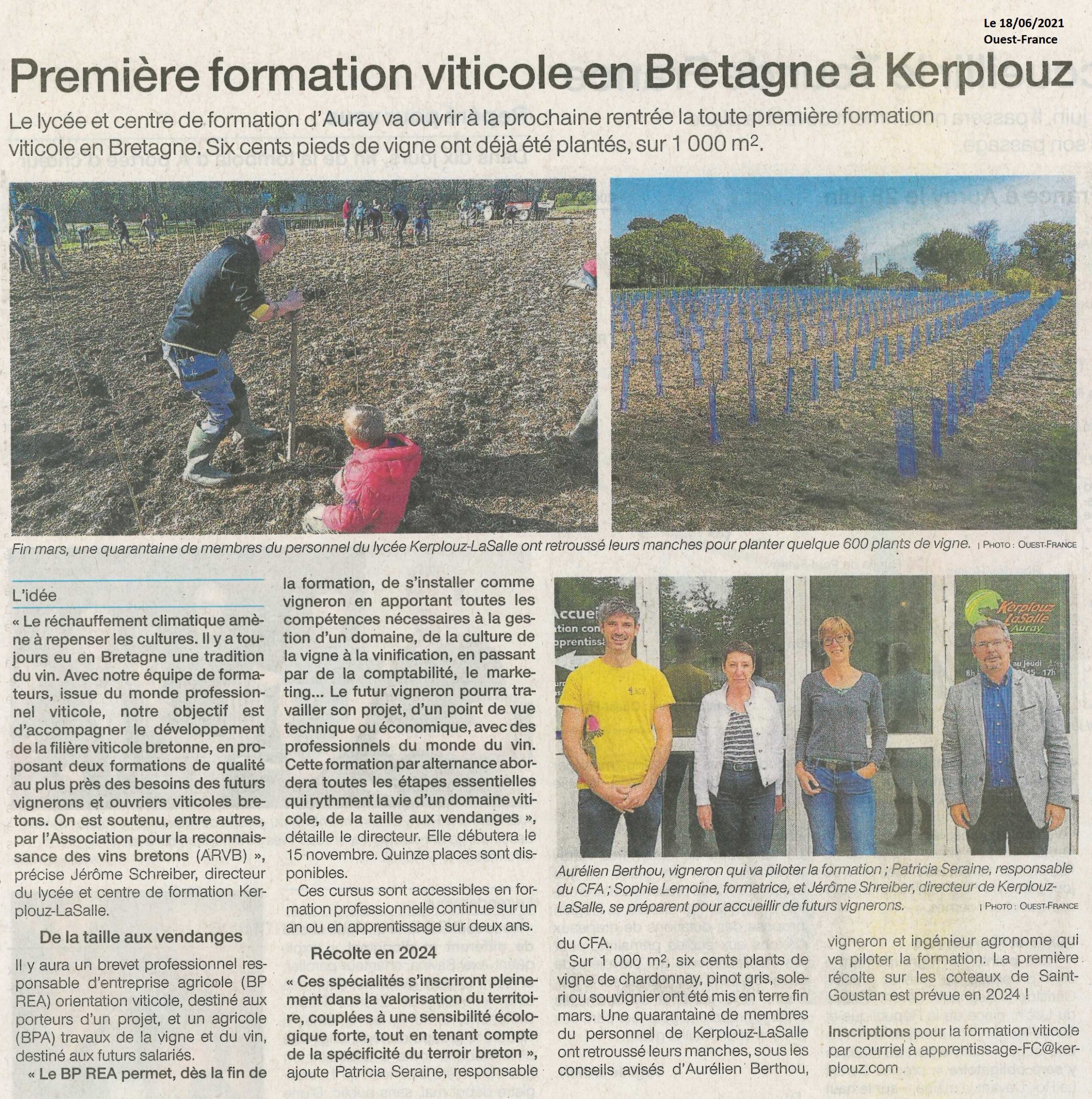 Première formation viticole en Bretagne à Kerplouz