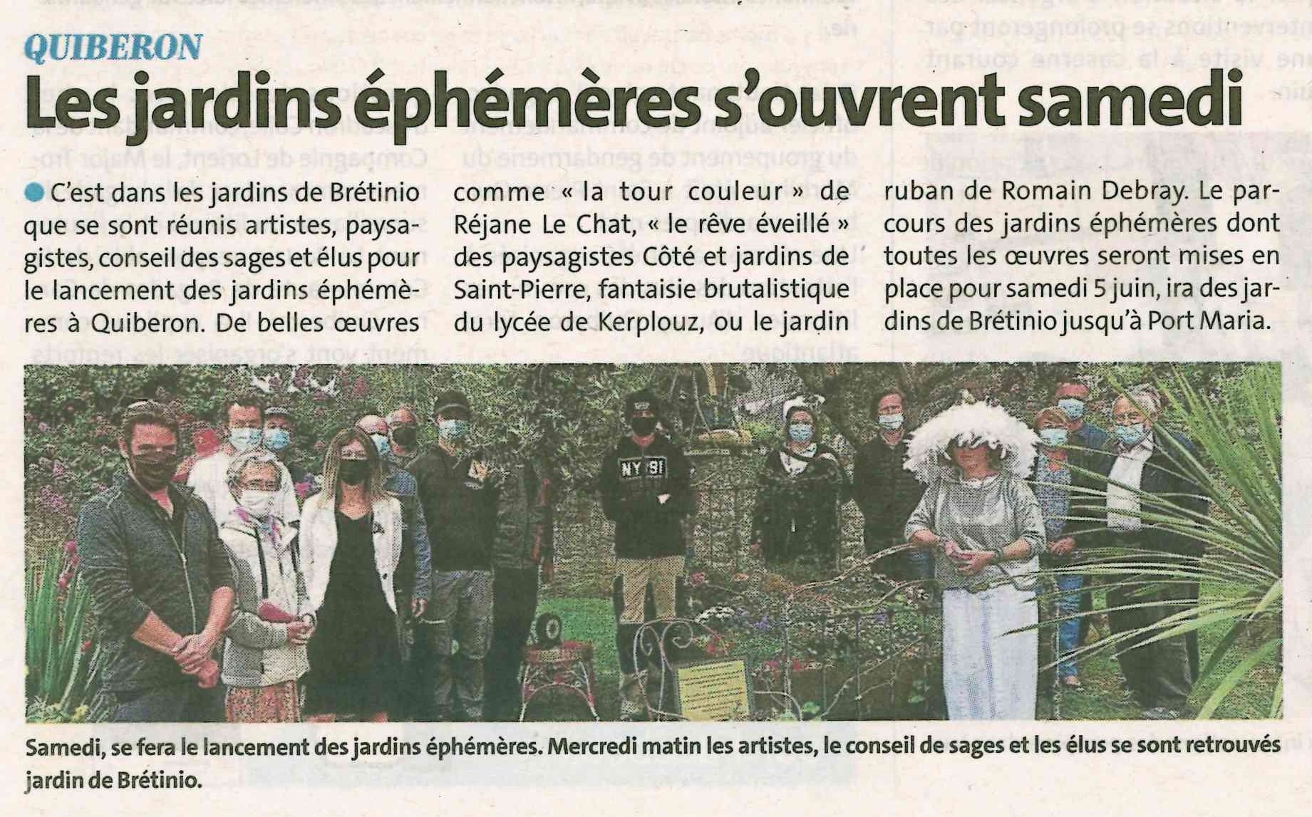 Quiberon : Les jardins éphémères s’ouvrent samedi (1 article Ouest-France + 1 article Le Télégramme)