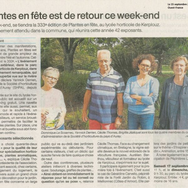 Plantes en fête est de retour ce week-end (1 article Ouest-France + 1 article Le Télégramme)