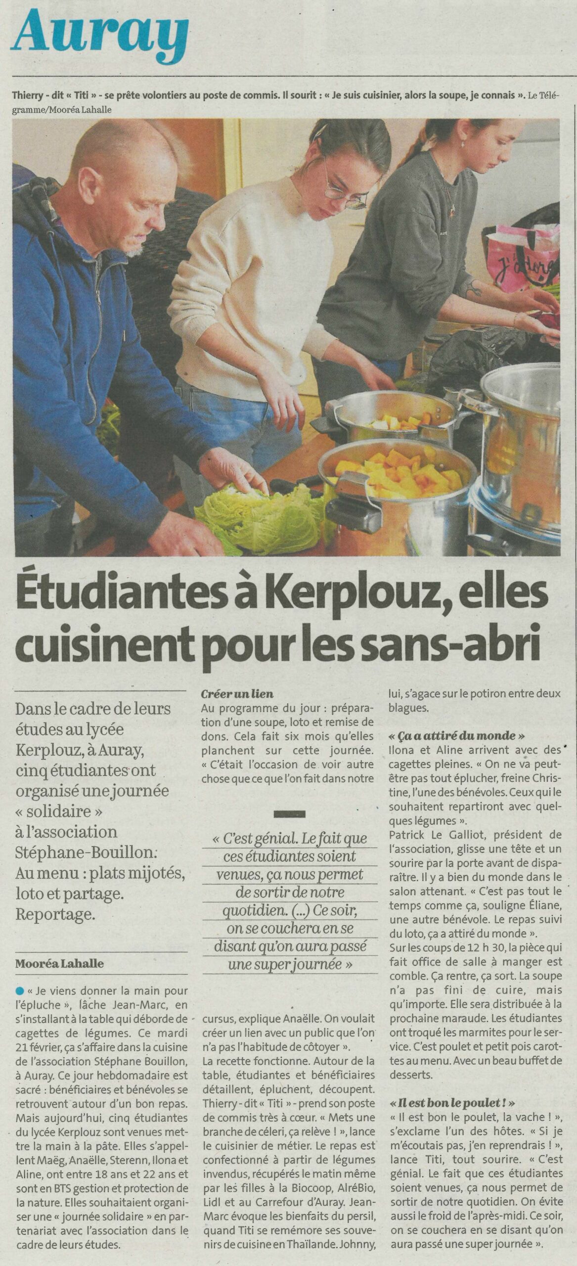 Etudiantes à Kerplouz, elles cuisinent pour les sans-abri