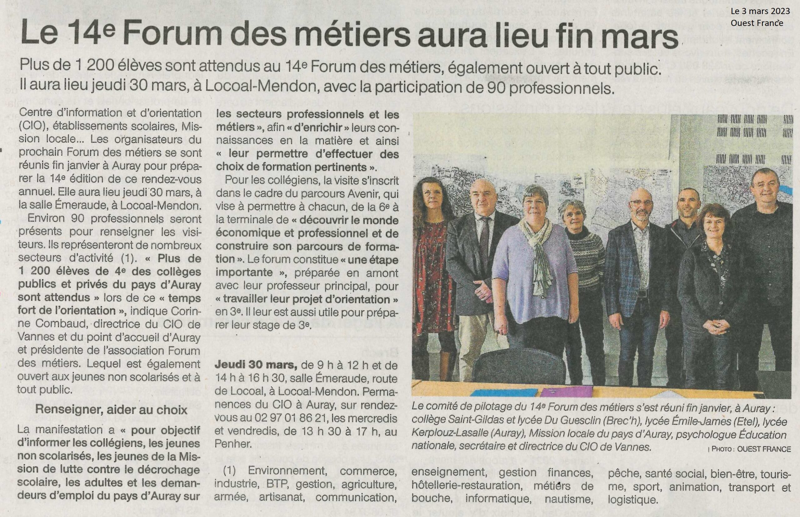 Le 14e Forum des métiers aura lieu fin mars