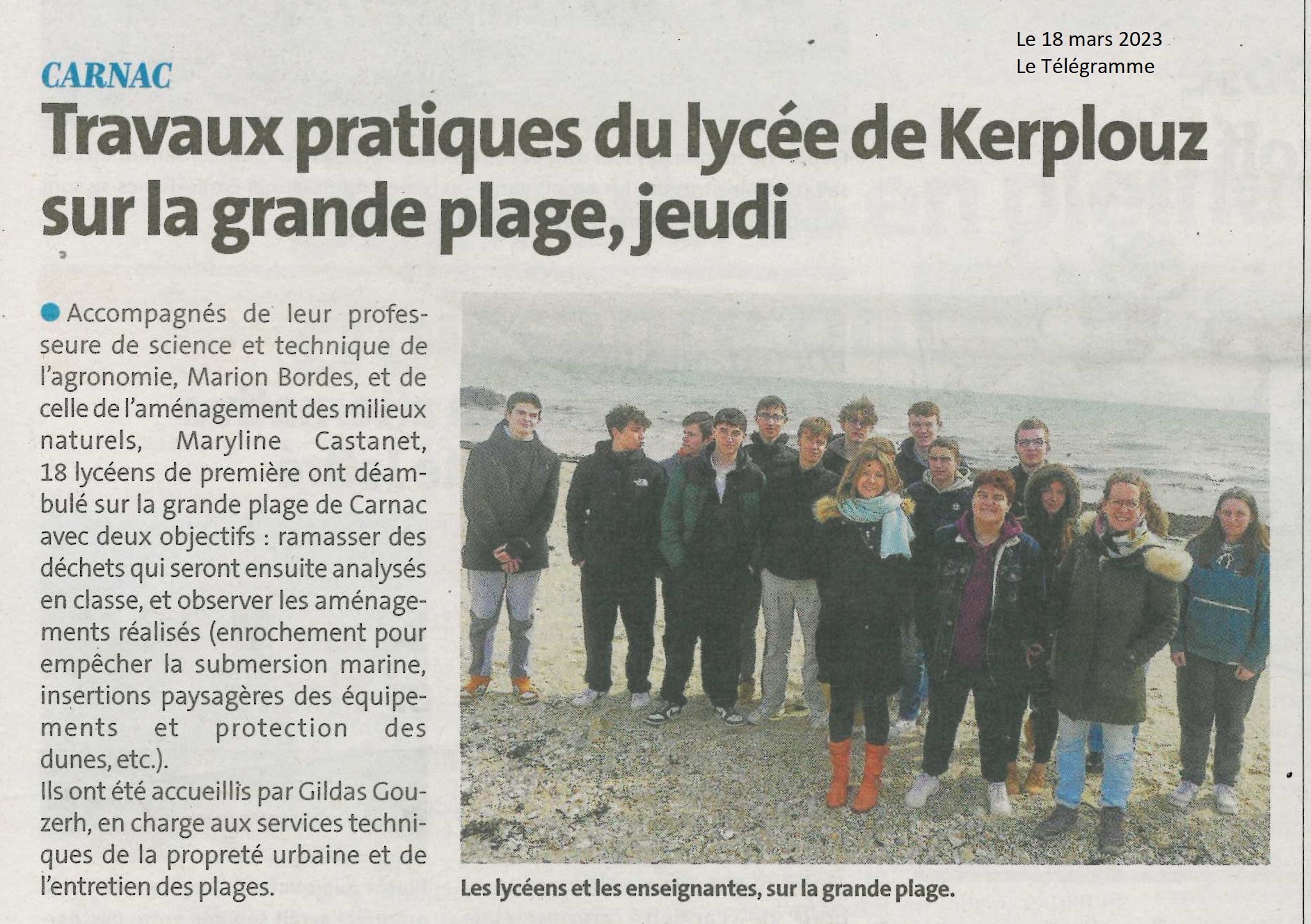 Carnac. Travaux pratiques du lycée de Kerplouz sur la grande plage, jeudi