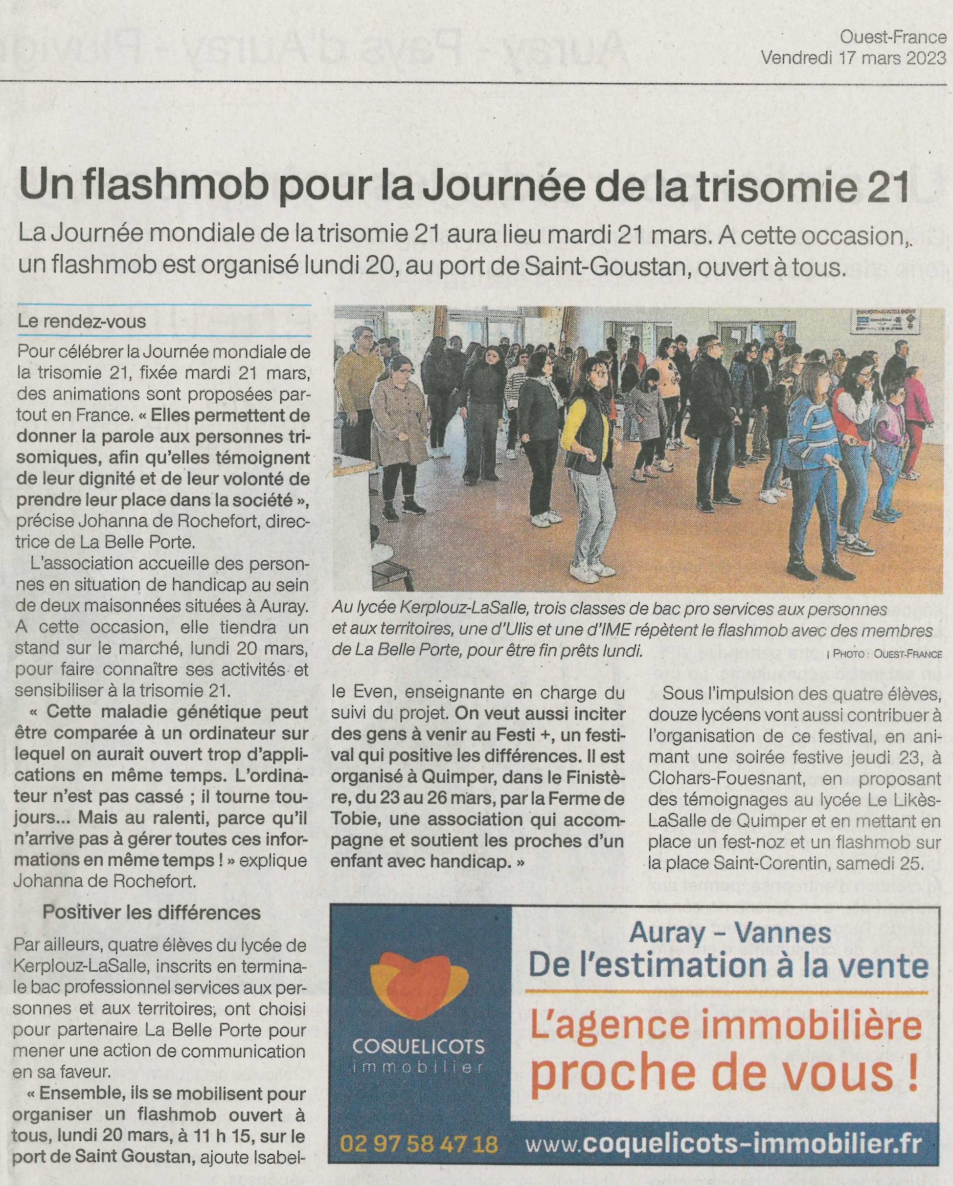 Un flashmob pour la Journée de la trisomie 21 (1 article OF + 1 article LT)