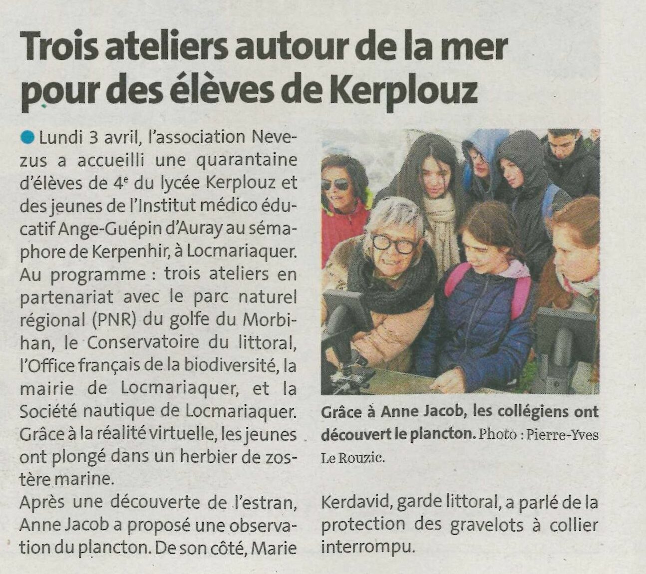 Trois ateliers autour de la mer pour des élèves de Kerplouz