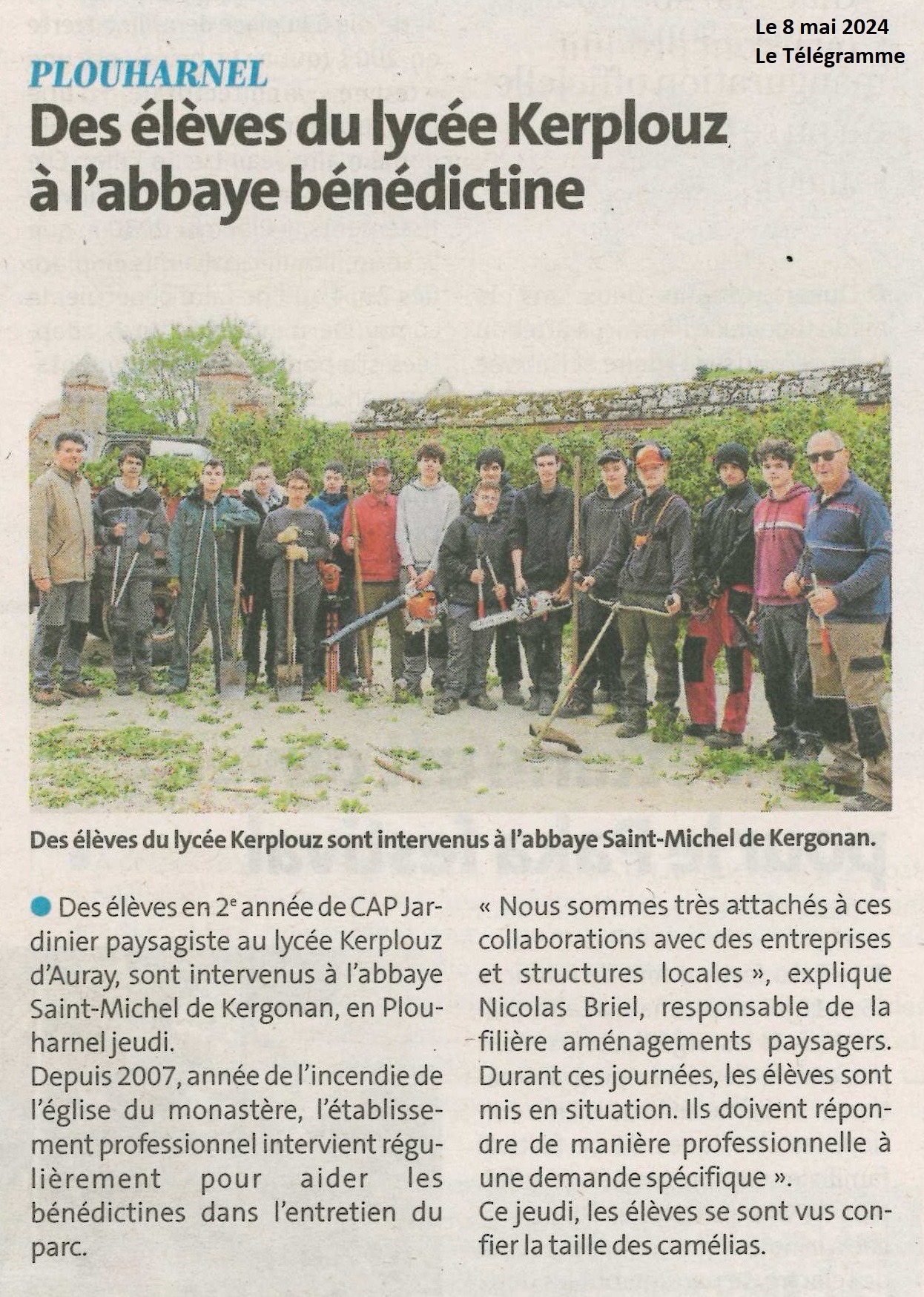 Des élèves du lycée Kerplouz à l’abbaye bénédictine