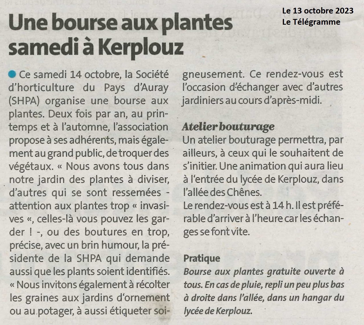 Une bourse aux plantes samedi à Kerplouz