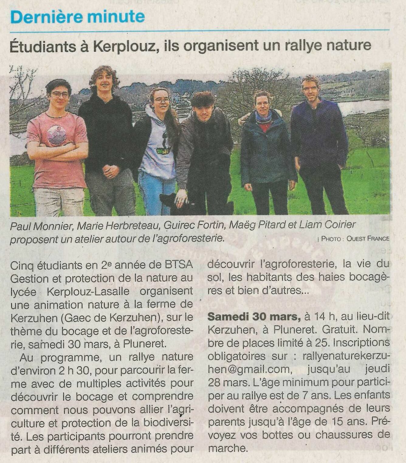 Étudiants à Kerplouz, ils organisent un rallye nature