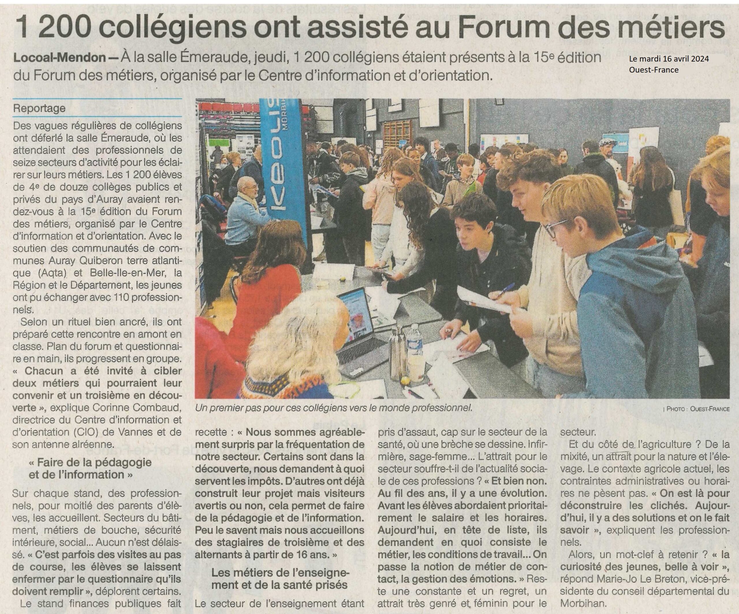 1200 collégiens ont assisté au Forum des métiers