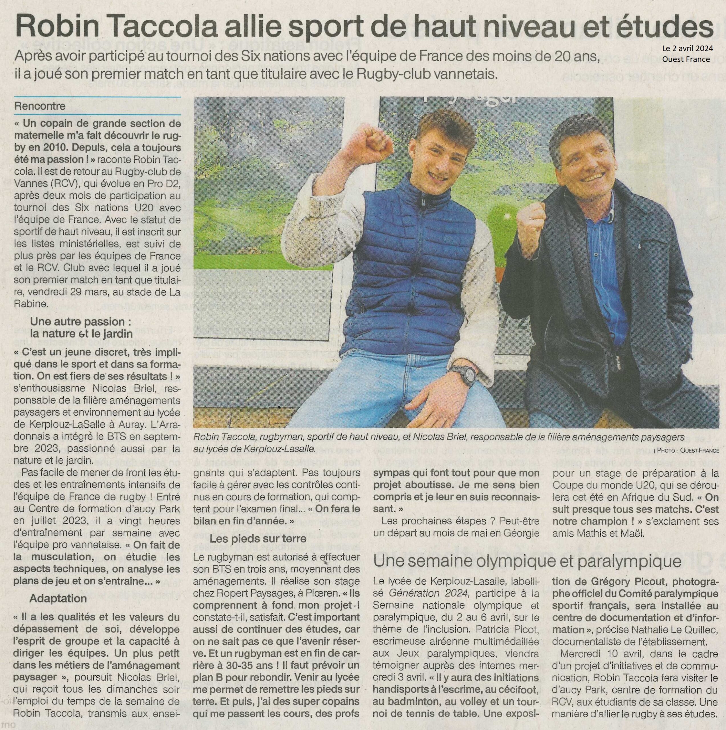 Robin Taccola allie sport de haut niveau et études