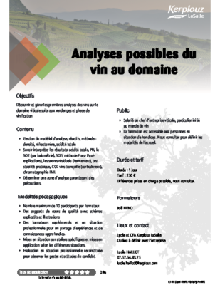 ANALYSE POSSIBLE DU VIN AU DOMAINE