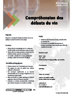 COMPREHENSION DES DEFAUTS DU VIN