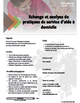 ECHANGE ET ANALYSE DE PRATIQUES DE SERVICE D’AIDE A DOMICILE