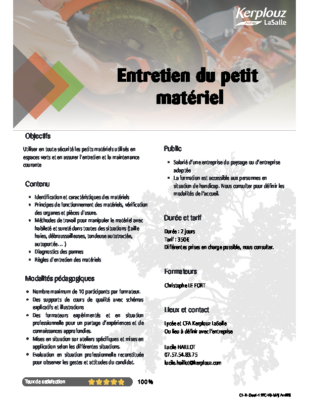 ENTRETIEN DU PETIT MATERIEL