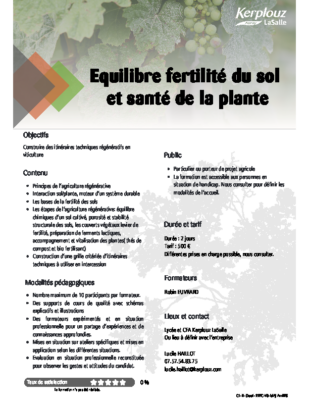 EQUILIBRE FERTILITE DU SOL ET SANTE DE LA PLANTE