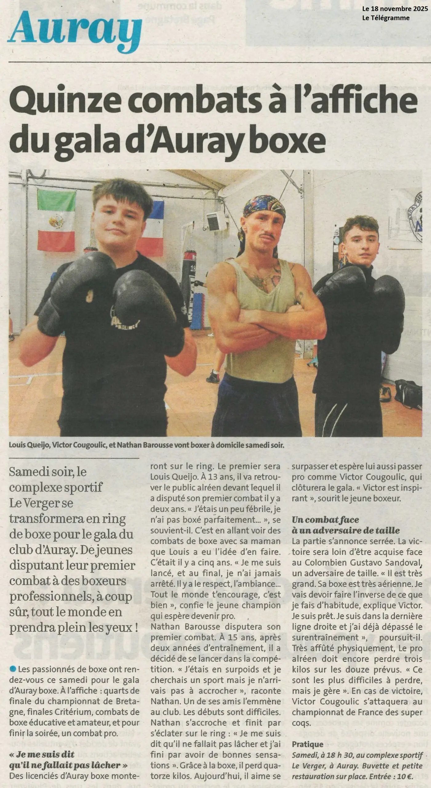 Quinze combats &agrave; l&rsquo;affiche du gala d&rsquo;Auray boxe (avec Nathan Barousse de 2nde Sapat)