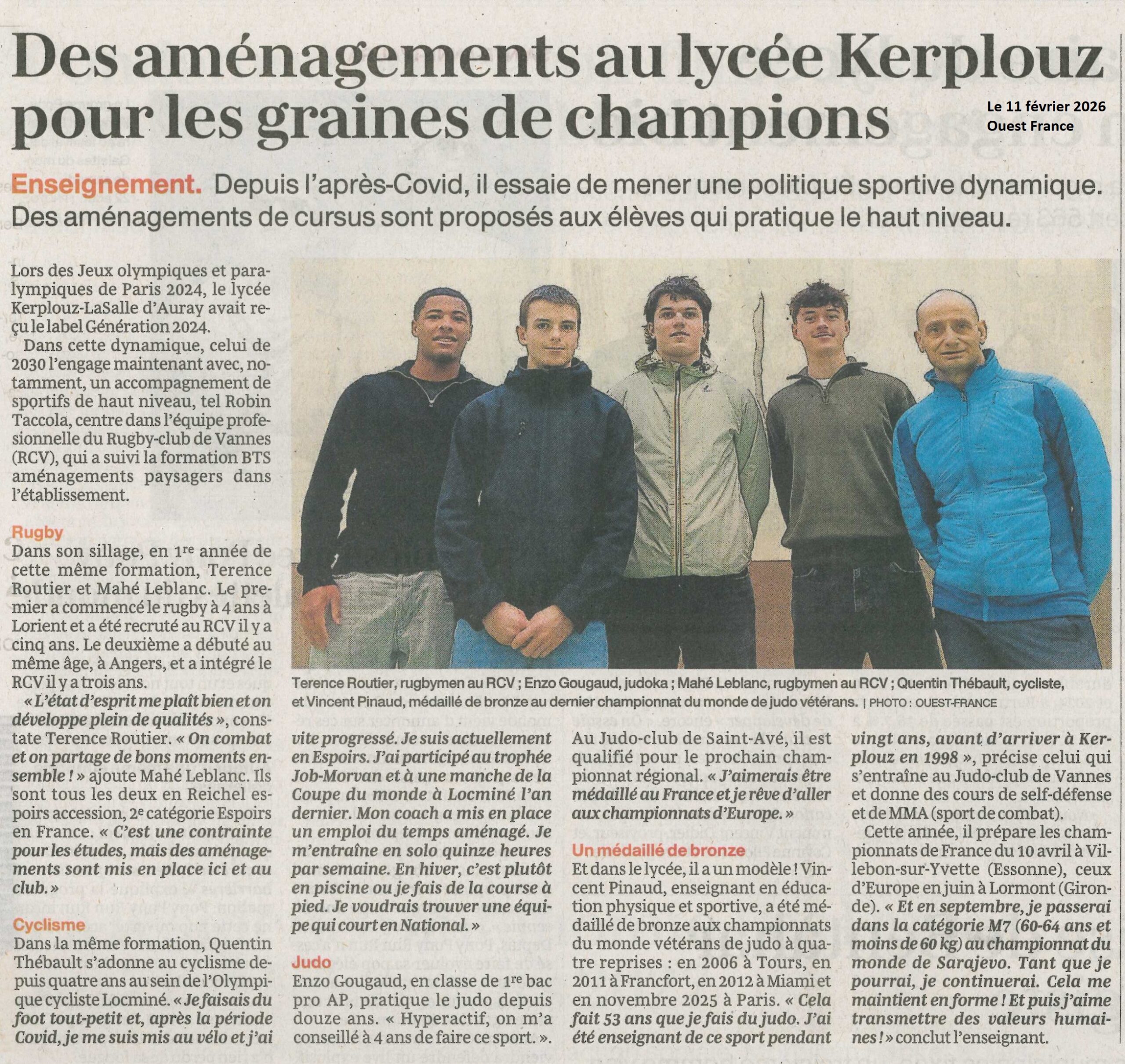 Des am&eacute;nagements au lyc&eacute;e Kerplouz pour les graines de champions