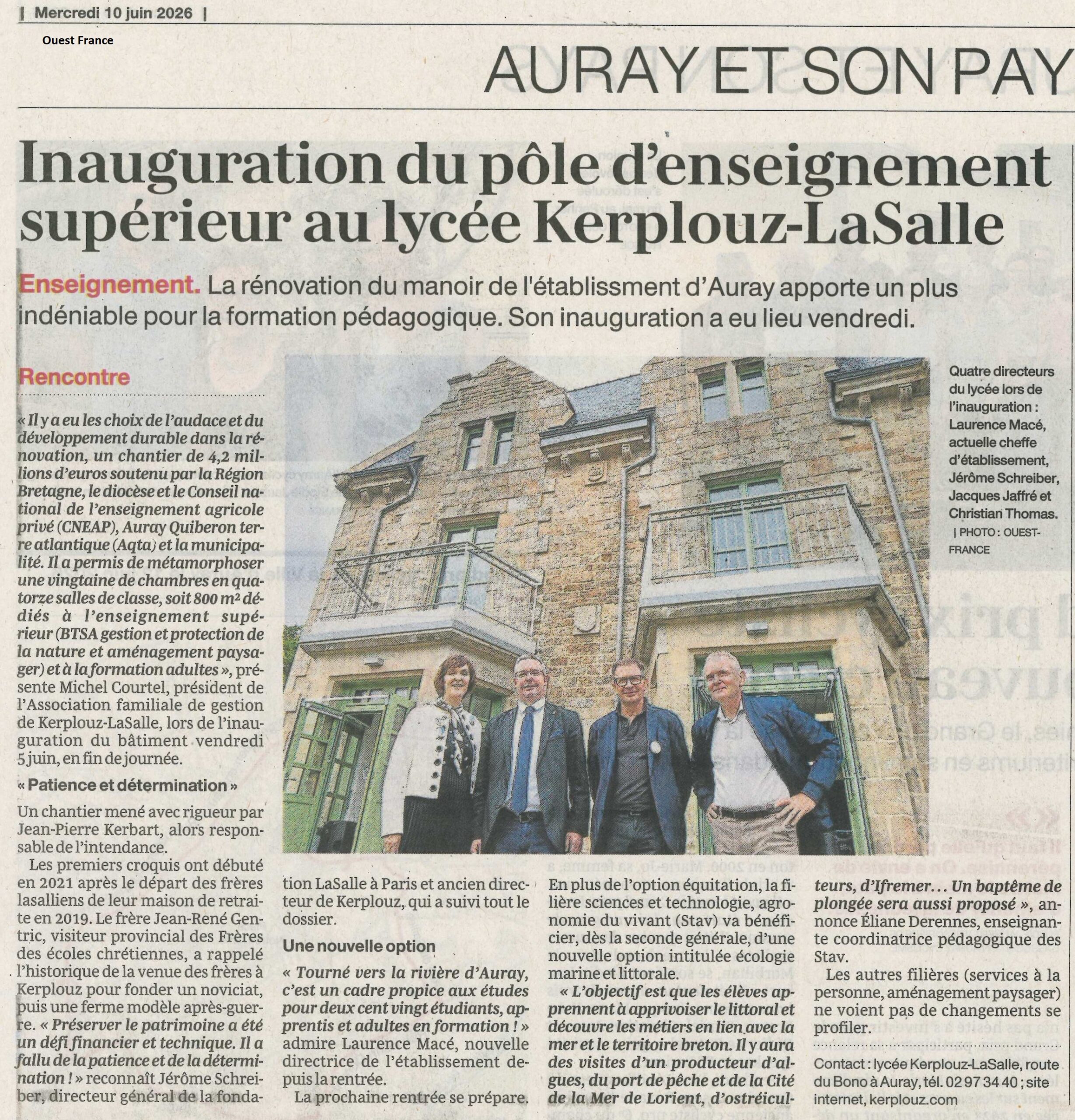 Inauguration du p&ocirc;le d&rsquo;enseignement sup&eacute;rieur au lyc&eacute;e Kerplouz-LaSalle